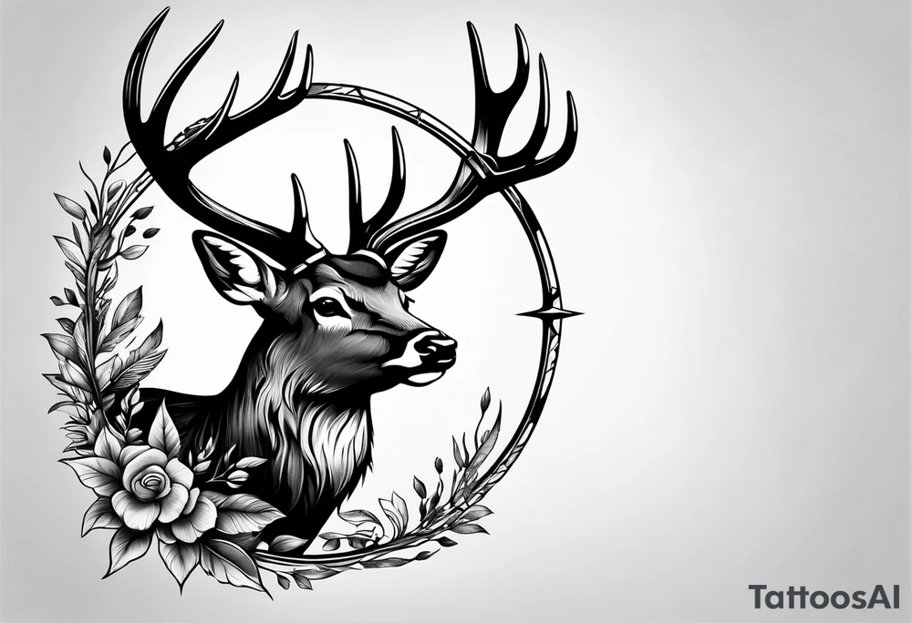 bow and arrow hunting deer tattoo idea