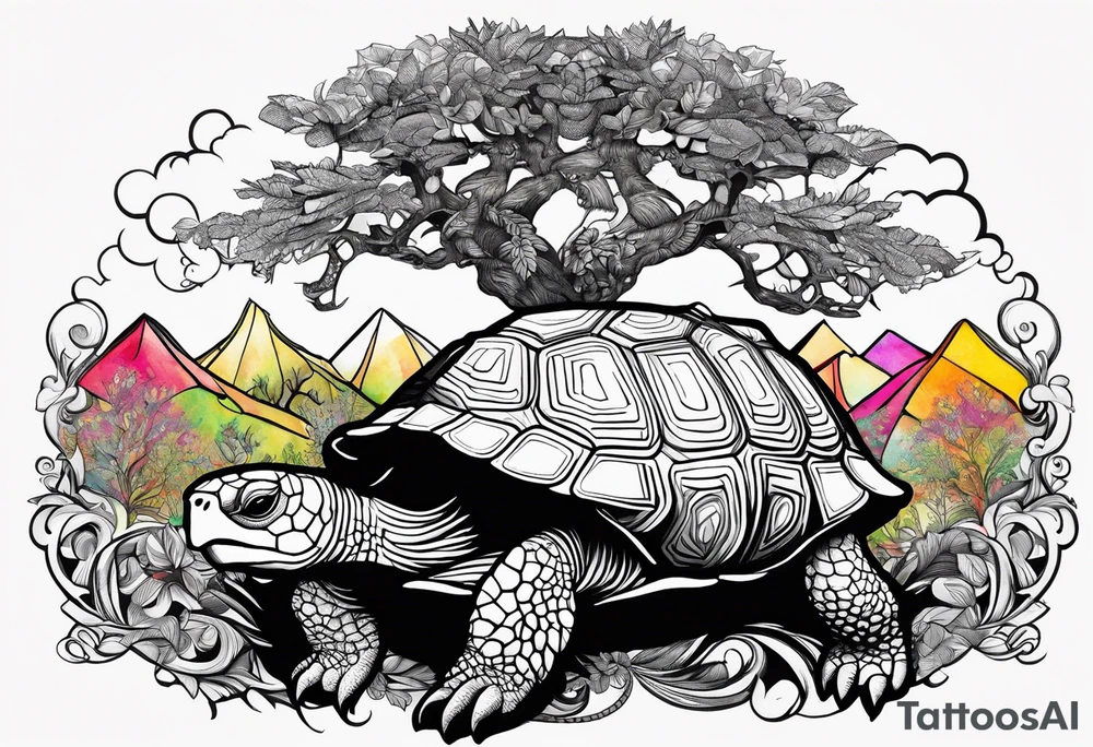 Tortoise with trees tattoo idea