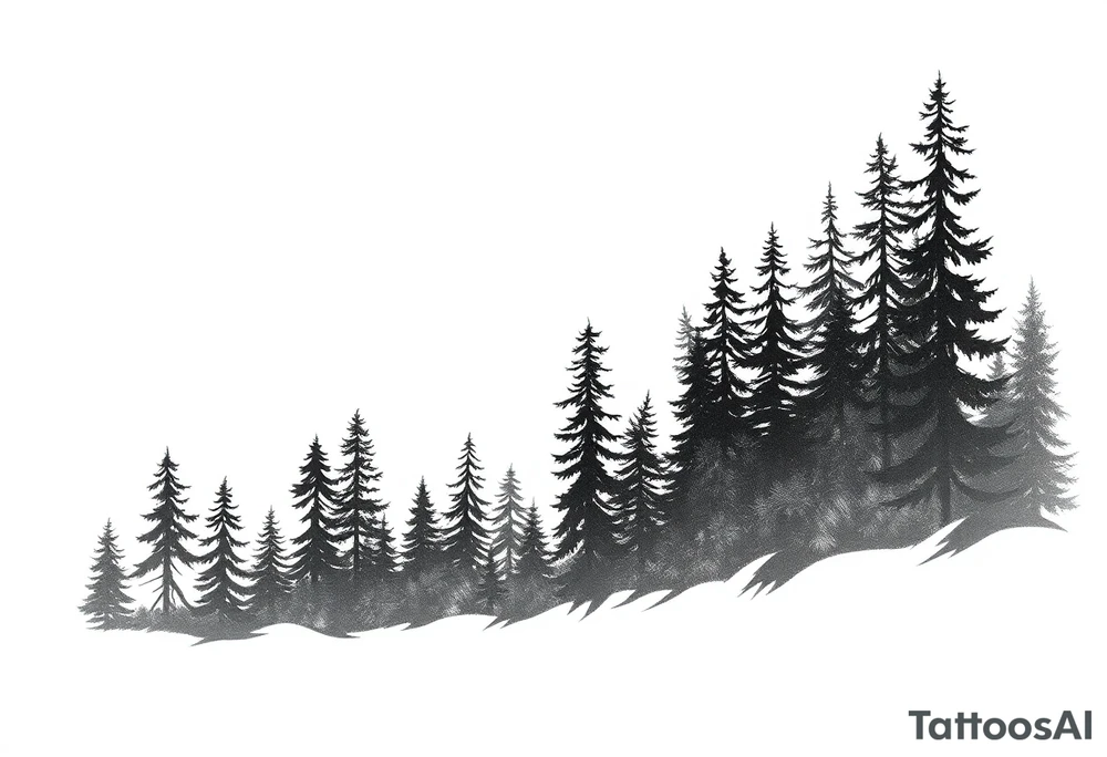 Coniferouse forest silhouette with black and gray trees tattoo idea Coniferouse forest silhouette with black and gray trees tattoo idea