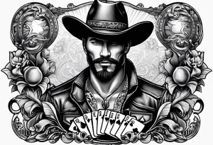 southern sleeve vibe with elements of a cowboy, playing cards, and dice tattoo idea