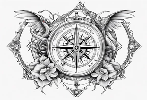 Compass tatoo with Gemini angels and snake tattoo idea