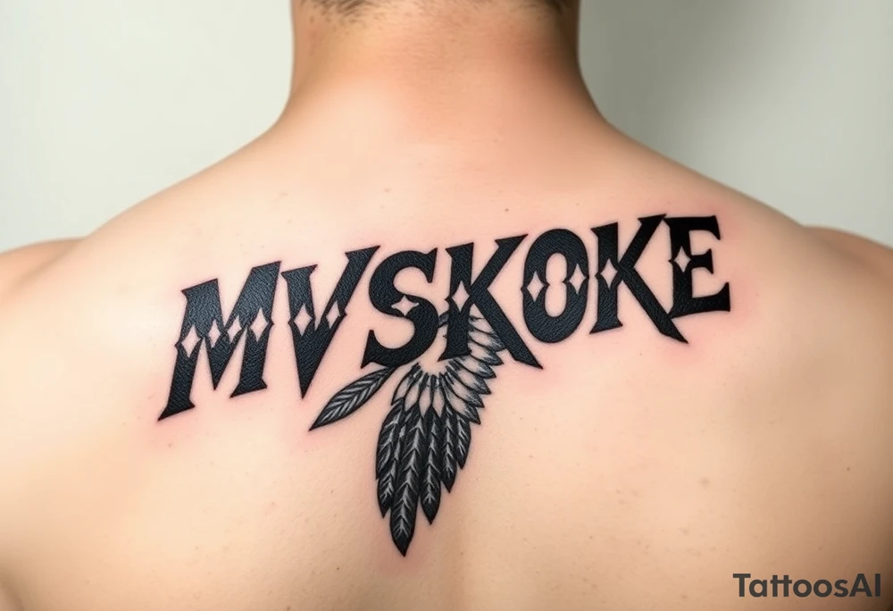 “MVSKOKE” shaded with Native American print tattoo idea