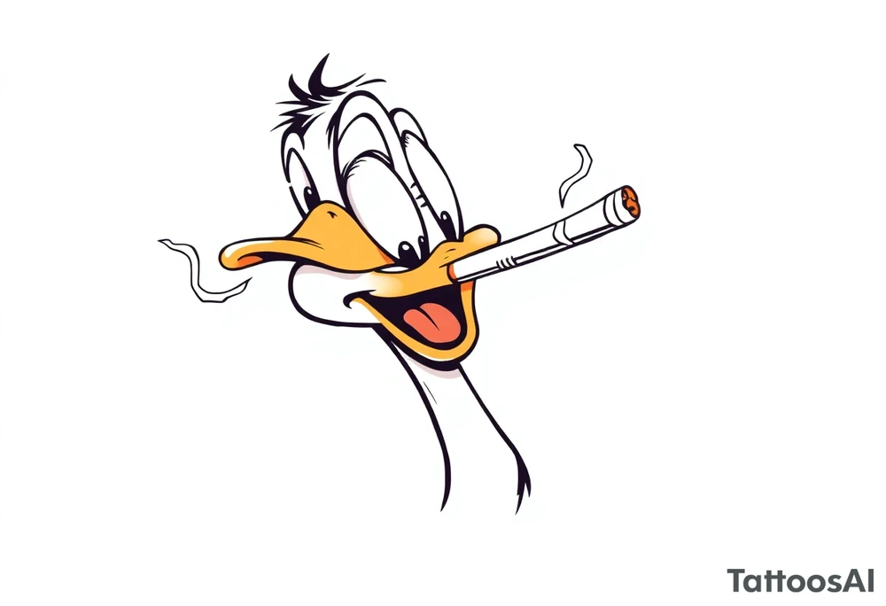 Older looking Daffy duck  smoking a rolled cigarette tattoo idea