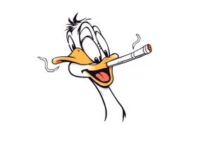 Older looking Daffy duck  smoking a rolled cigarette tattoo idea