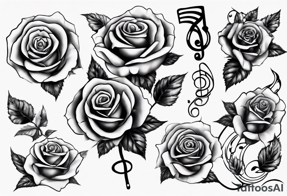 music stave hearth roses tattoo idea