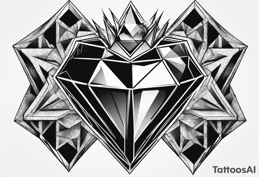 heart diamond black hexagon with spikes on top tattoo idea