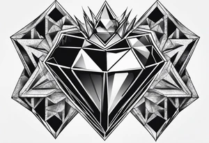 heart diamond black hexagon with spikes on top tattoo idea