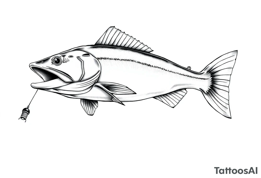 A muskelunge swimming in the water chasing a spinner bait tattoo idea