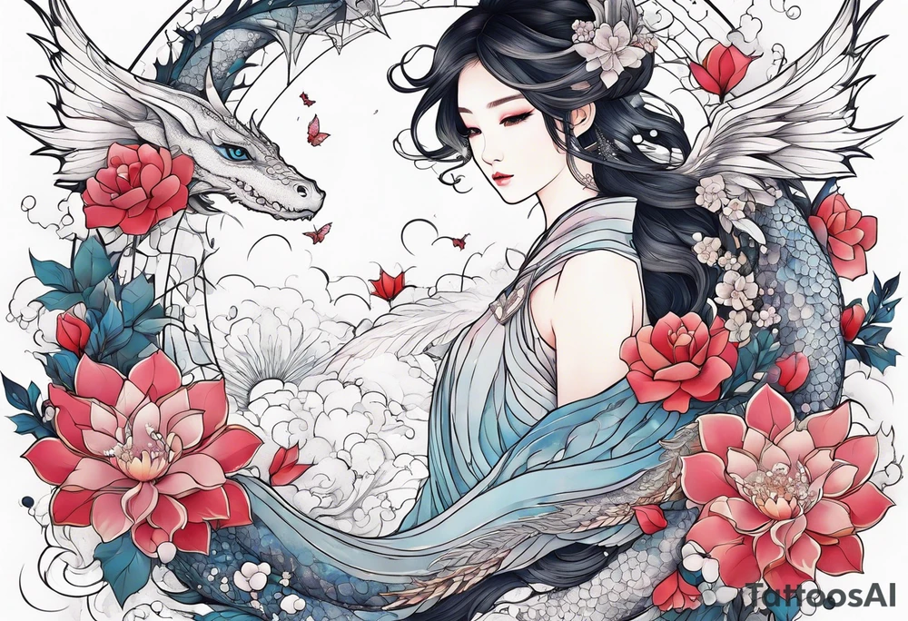 Constellation, wing , snow , cross , dragon female japan kawaii , flower tattoo idea