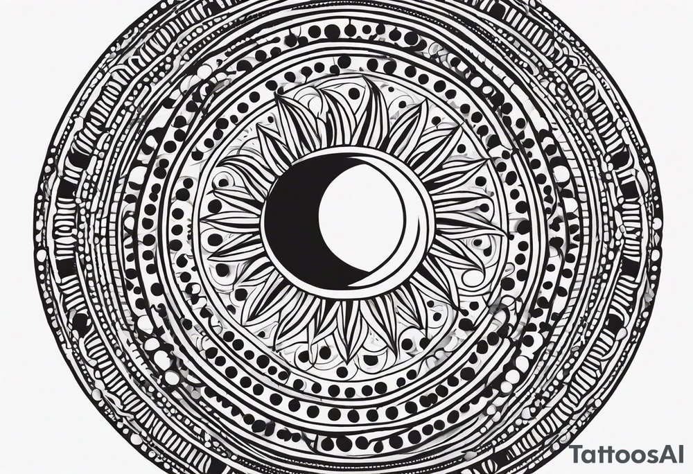 simple sun made of black dots and circles tattoo idea