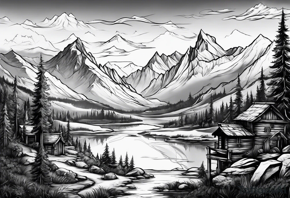 Skyrim mountain landscape tattoo idea