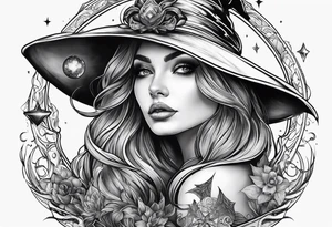 micro realistic tattoo witch cosmic theme tattoo idea