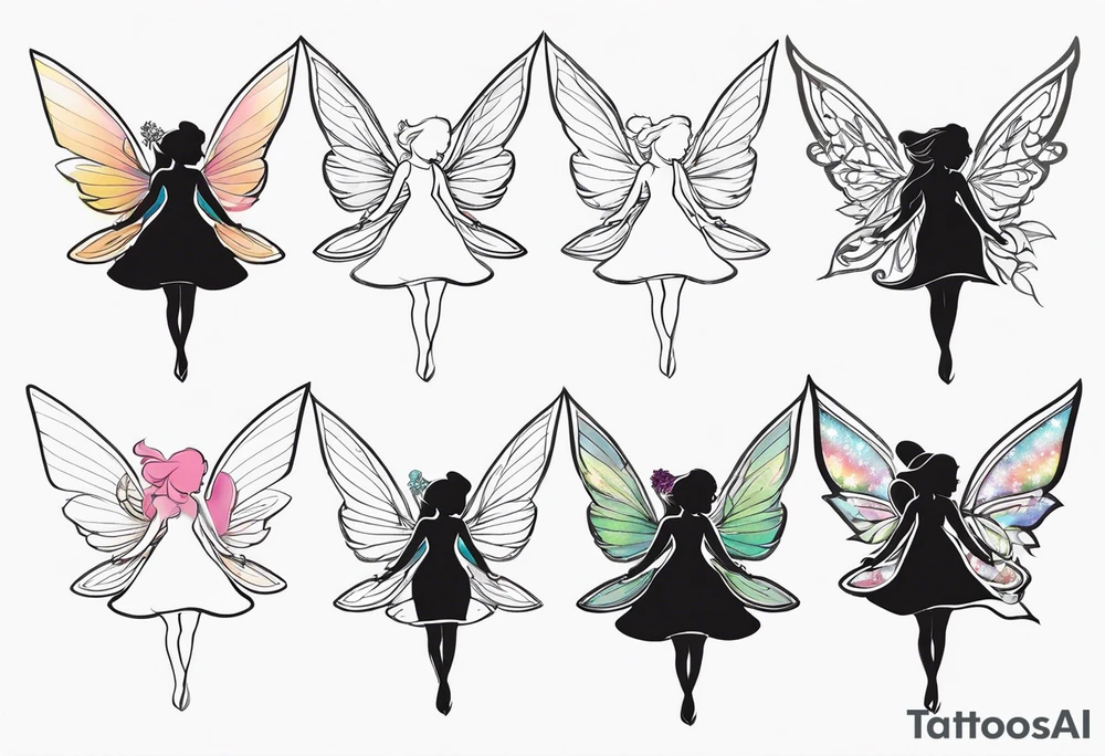 4 different fairies with sparkles and unique wings tattoo idea 4 different fairies with sparkles and unique wings tattoo idea