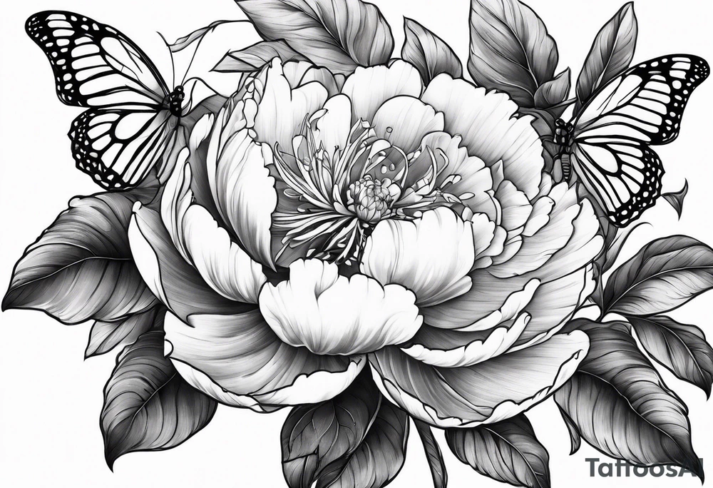 Peony and a butterfly tattoo idea