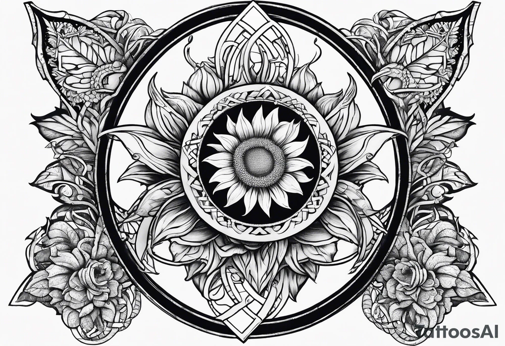 Sunflower dragon triquetra seven tattoo idea