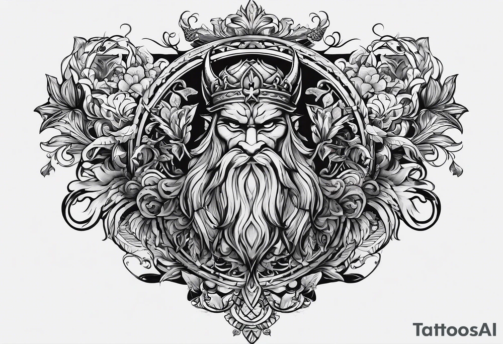 a tattoo with concept of adding buffs to luck for people who place it on their body. This tattoo will be in dark gothic and realistic art style, with Emblems presenting luck. tattoo idea