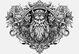 a tattoo with concept of adding buffs to luck for people who place it on their body. This tattoo will be in dark gothic and realistic art style, with Emblems presenting luck. tattoo idea