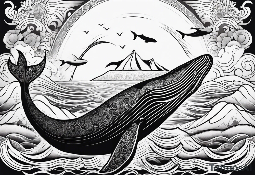 Whale ascending towards light tattoo idea