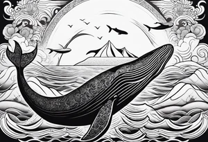 Whale ascending towards light tattoo idea