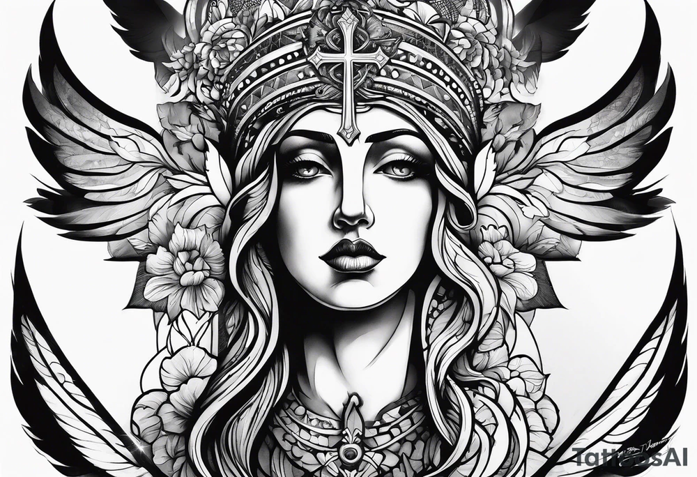 God with a cross also remembering a loved one tattoo idea