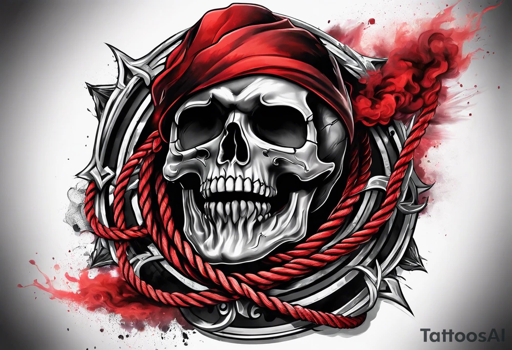 Broken skull red smoke rope tattoo idea