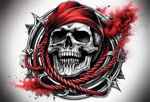 Broken skull red smoke rope tattoo idea