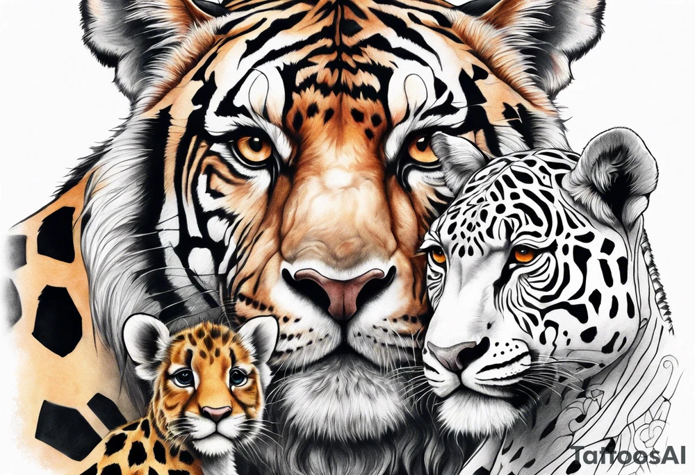 Stuffed animals tiger and giraffe tattoo idea