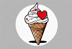 chocolate chip ice cream cone with the name Ava on the cone and one red heart tattoo idea