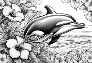dolphin,sea, hibiscus, tattoo idea