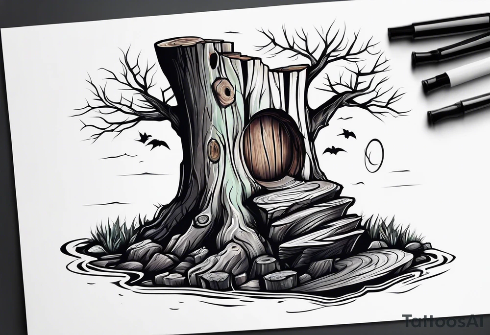 A slanting downward look at a tree stump with exposed rings tattoo idea