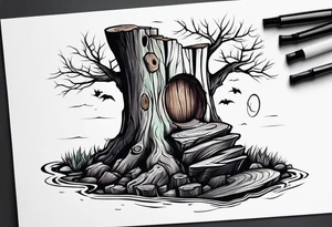 A slanting downward look at a tree stump with exposed rings tattoo idea