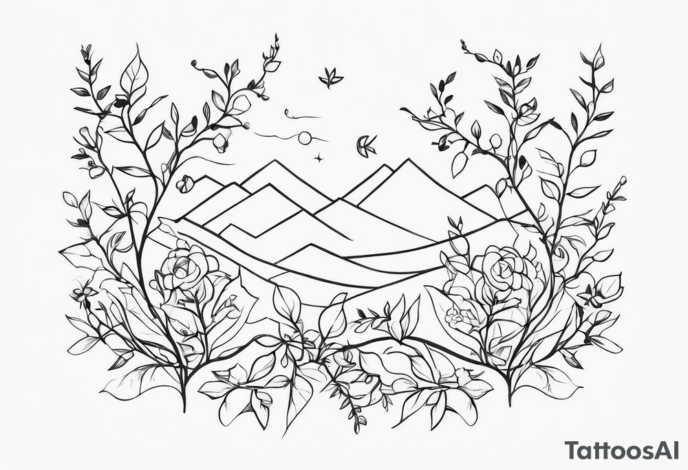 fine line vines, flowers, minor trees, fine line shapes tattoo idea