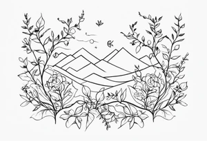 fine line vines, flowers, minor trees, fine line shapes tattoo idea