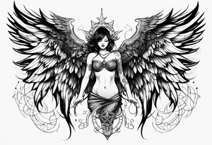 half angel half demon body with wings open tattoo idea