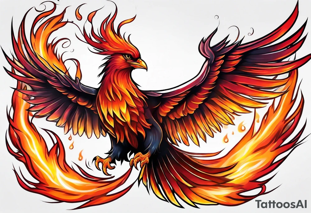 phoenix red on fire tattoo idea