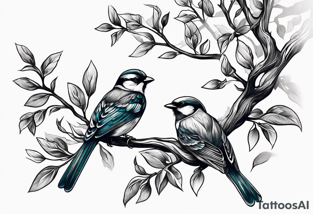 dry branch with shadows of birds tattoo idea