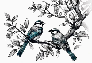 dry branch with shadows of birds tattoo idea