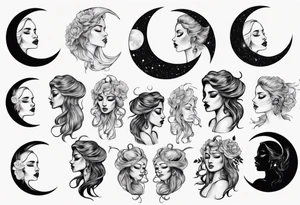 crescent moon with crying woman tattoo idea