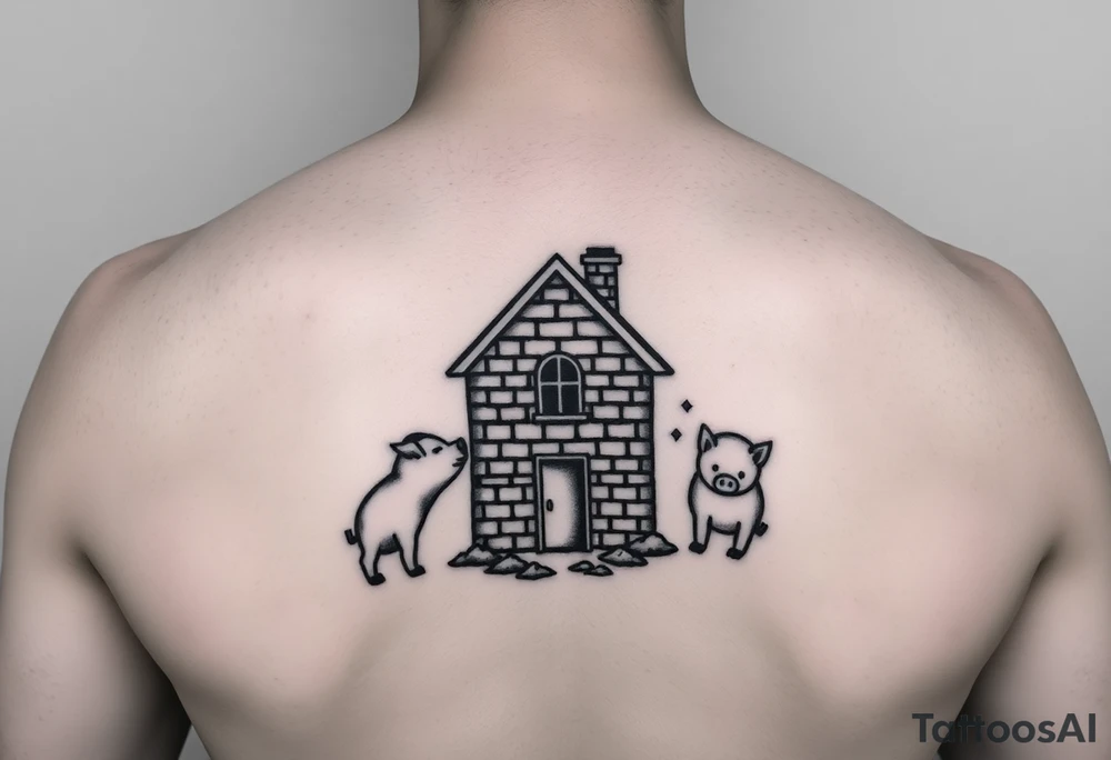 Brick house being blown off 3 little piggy's by a big bad wolf tattoo idea Brick house being blown off 3 little piggy's by a big bad wolf tattoo idea