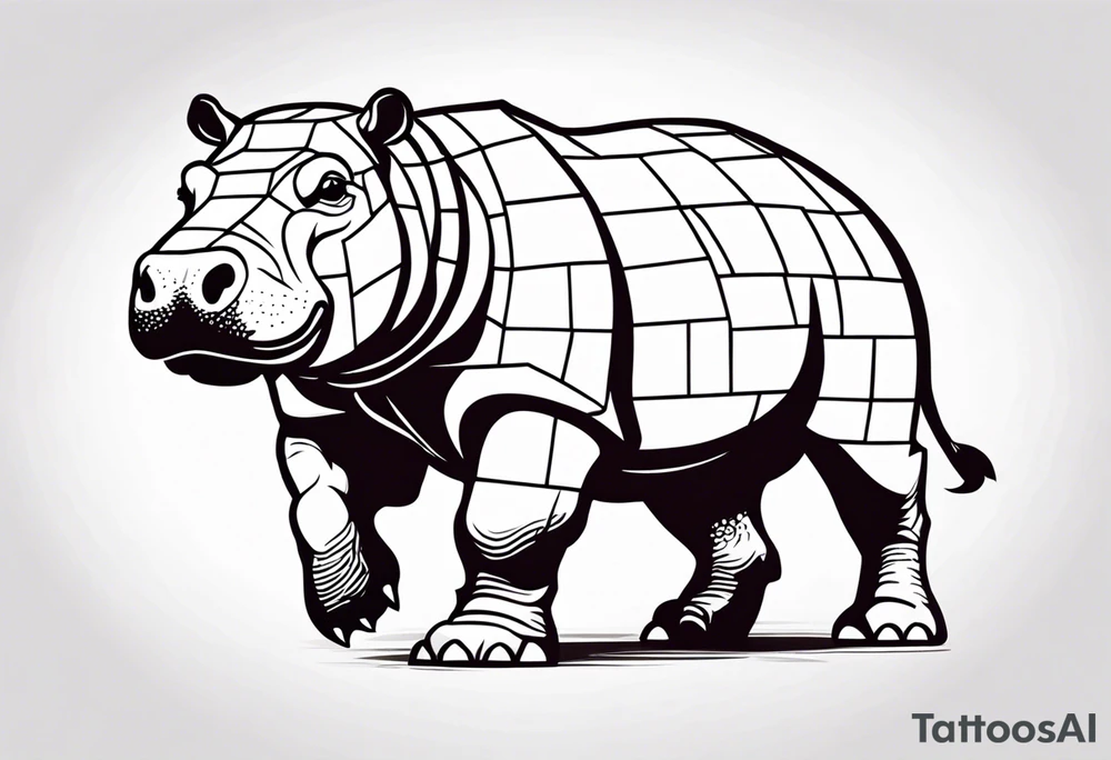 Hippopotamus creating a brick wall tattoo idea