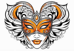 Angel masquerade mask black and orange tattoo idea