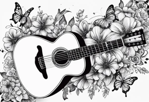 Guitar with flowers growing off the side, butterflies, small tattoo idea
