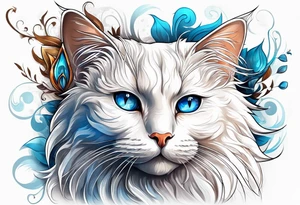 White cat with blue and brown eyes tattoo idea