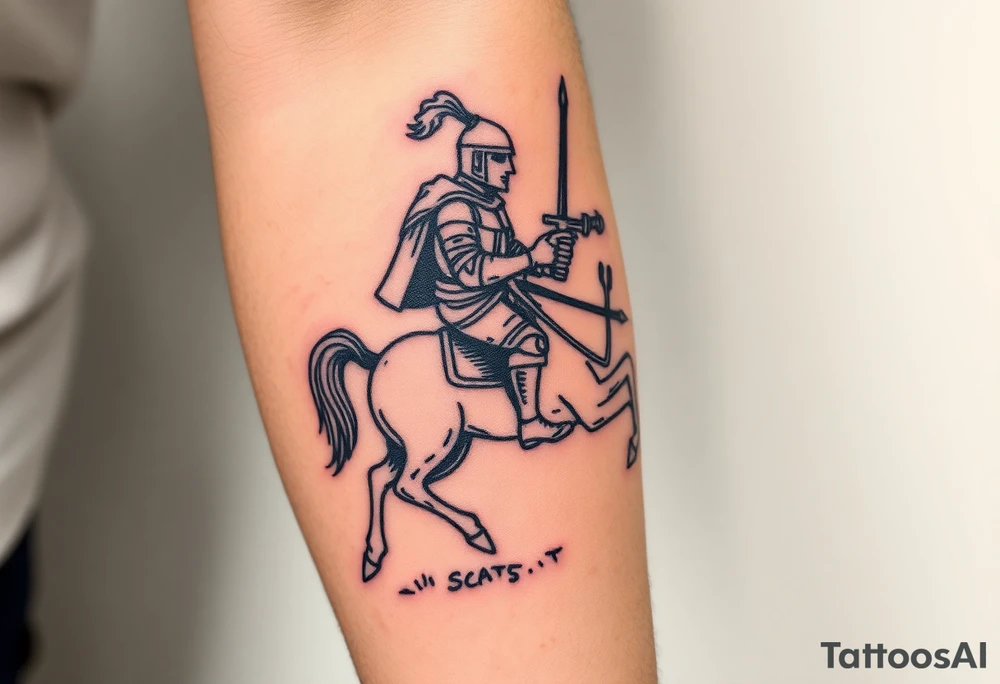 medieval woodcut knight on a hobby horse tattoo idea