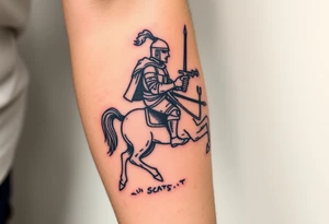 medieval woodcut knight on a hobby horse tattoo idea