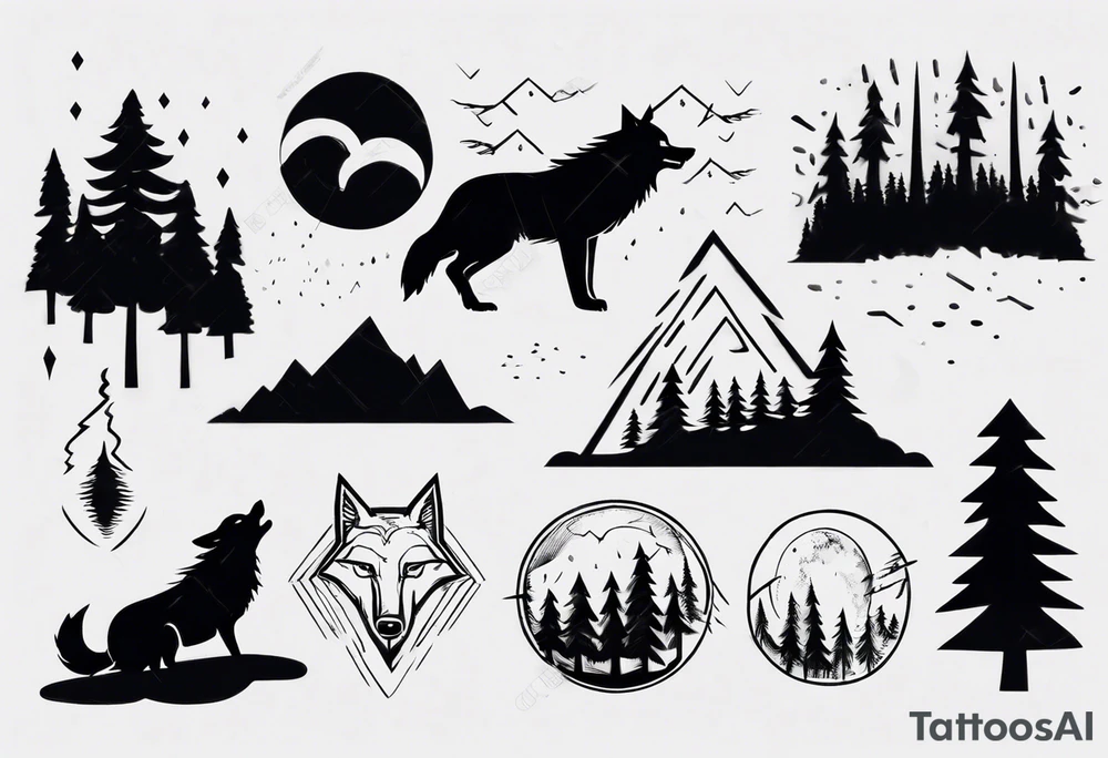 a thunderstorm over a forest and a wolf howling tattoo idea a thunderstorm over a forest and a wolf howling tattoo idea