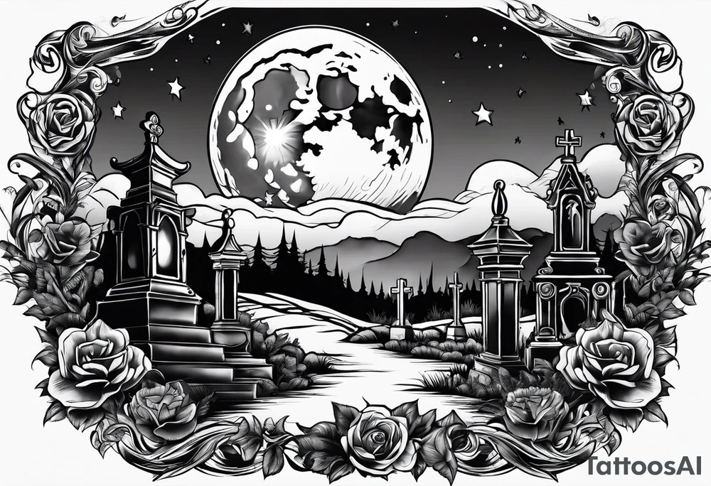 graveyard with moon tattoo idea