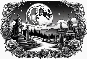 graveyard with moon tattoo idea