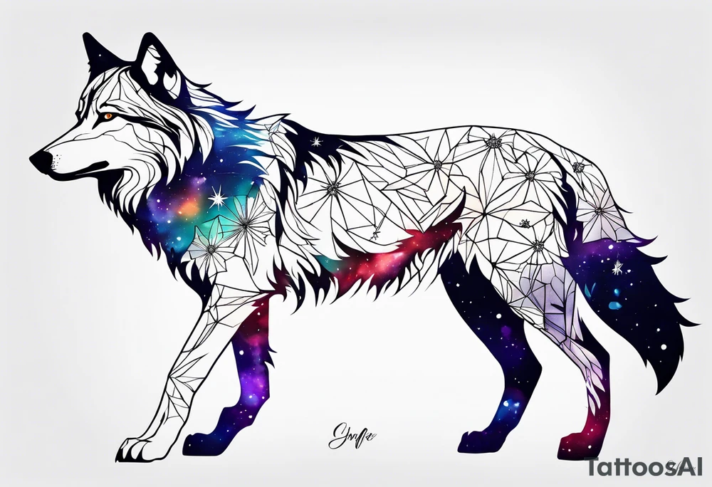 Constellation, animal wolf snow , géométric , flower tattoo idea