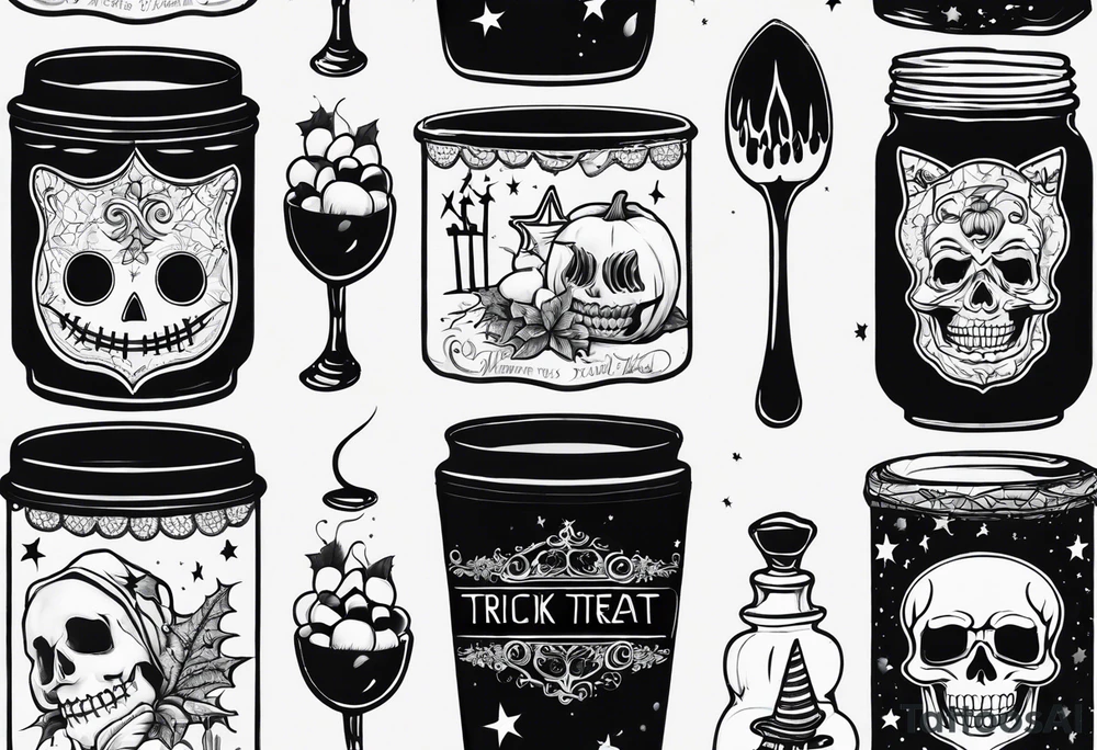 Trick or treat, 20 oz tumbler banner design, candy, minimalist, potions tattoo idea